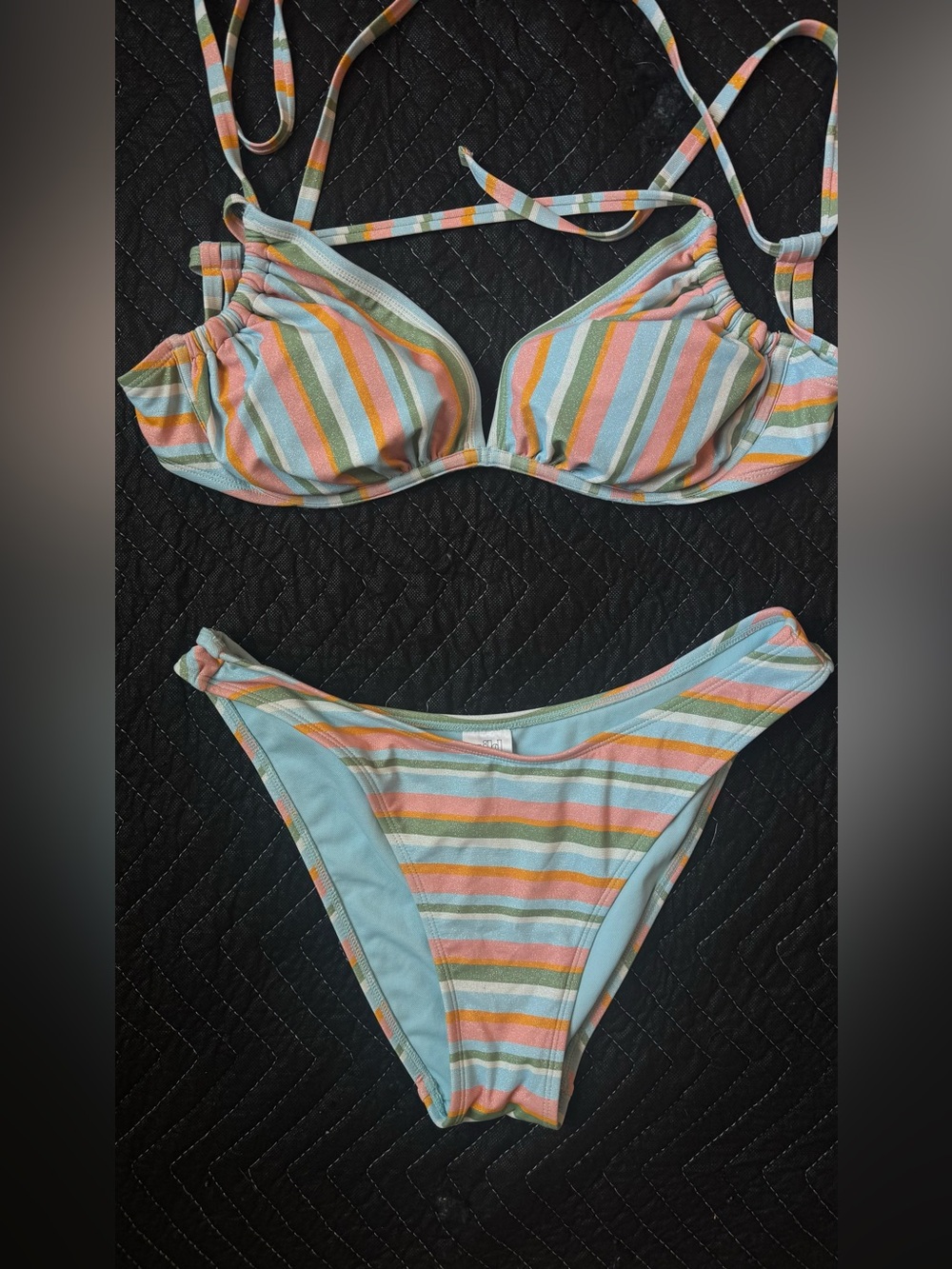 wild fable Pastel Multicolor Striped Triangle Bikini Top (top D/DD bottom medium